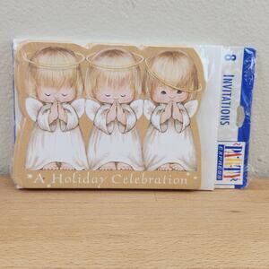 Vintage Hallmark 3 Angels Cutout Christmas Party Card Invitations- Set of 8